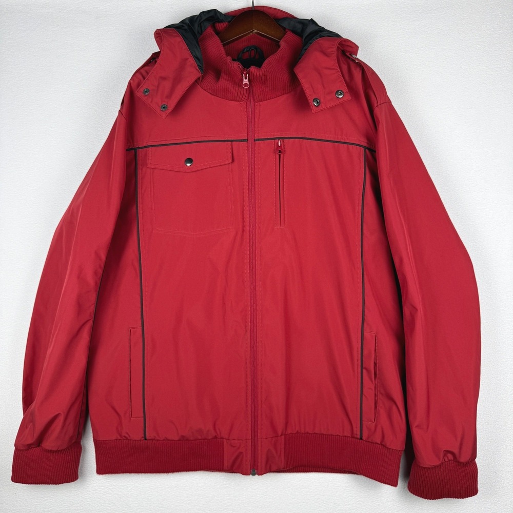 BauBax Water Resistant Bomber Mens XXXL Red Hooded Multi-Pocket Jacket BXM003